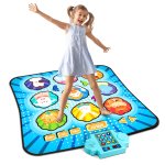 LEAN Toys 28734 Interaktívna hudobná tanečná podložka pre deti, zvieratká, LED svetlá, modrá 