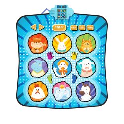 LEAN Toys 28734 Interaktivní hudební taneční podložka pro děti zvířátka, LED světla, modrá 