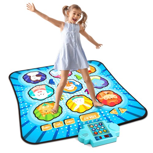 LEAN Toys 28734 Interaktívna hudobná tanečná podložka pre deti, zvieratká, LED svetlá, modrá 