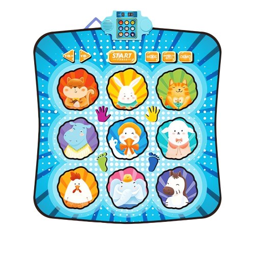 LEAN Toys 28734 Interaktívna hudobná tanečná podložka pre deti, zvieratká, LED svetlá, modrá 