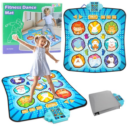 LEAN Toys 28734 Interaktívna hudobná tanečná podložka pre deti, zvieratká, LED svetlá, modrá 