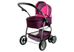 Alice 3811 Kočárek pro panenky 2 v 1, černý s růžovými kroužky