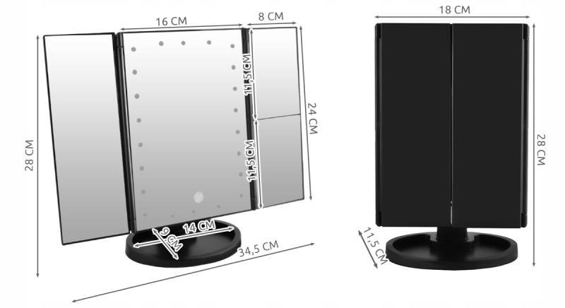 ISO 7870 Kosmetické zrcátko 22 LED, USB černá