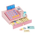 MULTISTORE HC751029 Dřevěná pokladna pro děti se skenerem, bankovkami, mincemi a kartou