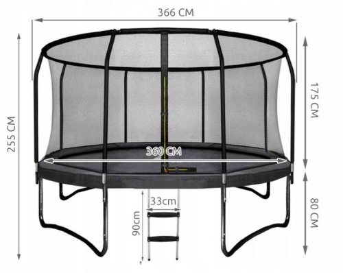 Malatec 7509 Trampolína HQ 366 cm + vnitřní ochranná síť + žebřík