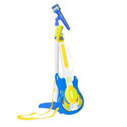 MULTISTORE HC342076 Elektrická kytara s mikrofonem a stojanem pro děti, kompatibilní s MP3, modrá