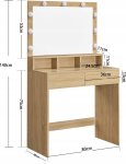 ModernHome Toaletní stolek Sonoma s LED osvětlením, zrcadlem a zásuvkami, dub 