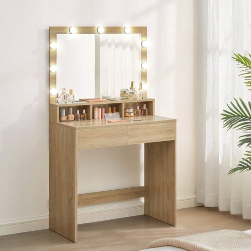 ModernHome Toaletní stolek Sonoma s LED osvětlením, zrcadlem a zásuvkami, dub 