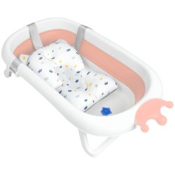 Ricokids RK-280 Cestovní vanička pro miminka s polštářkem, bílo-růžová