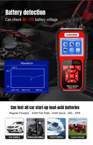 Konnwei KW870 Diagnostický skener a tester baterií OBD2 