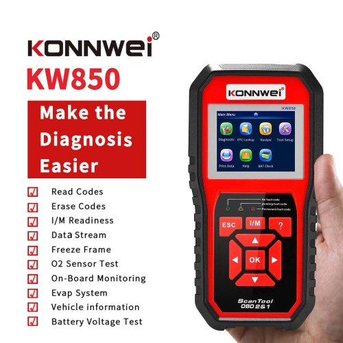 Konnwei KW850 Diagnostický měřič, skener OBD2