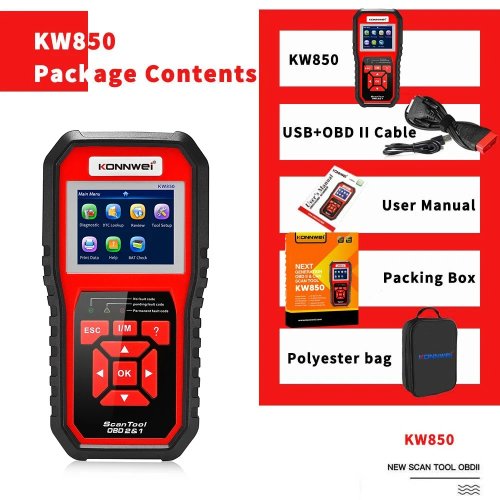 Konnwei KW850 Diagnostický měřič, skener OBD2