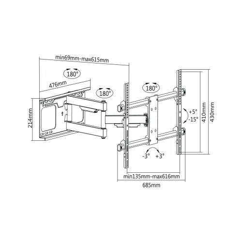 Cabletech UCH0205 Nástenný držiak pre televízory s uhlopriečkou 37-70", LPA49-463D, čierny