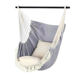 RealG RC-K-573 Brazílske závesné hojdacie kreslo s vankúšmi 130 x 100 cm, šedo-béžové
