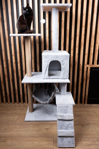 Bauerkraft G-971 Škrabadlo věž pro kočky 4 úrovně, šedé