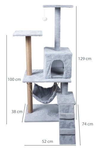 Bauerkraft G-971 Škrabadlo věž pro kočky 4 úrovně, šedé
