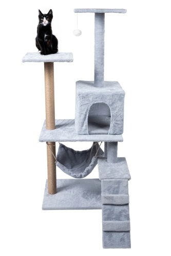 Bauerkraft G-971 Škrabadlo věž pro kočky 4 úrovně, šedé