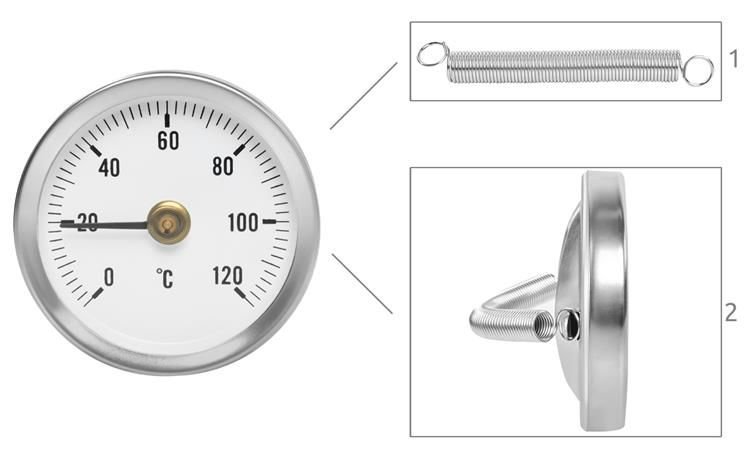 Ruhhy 8122 Příložný bimetalový teploměr d63mm s pružinou, 0-120°C