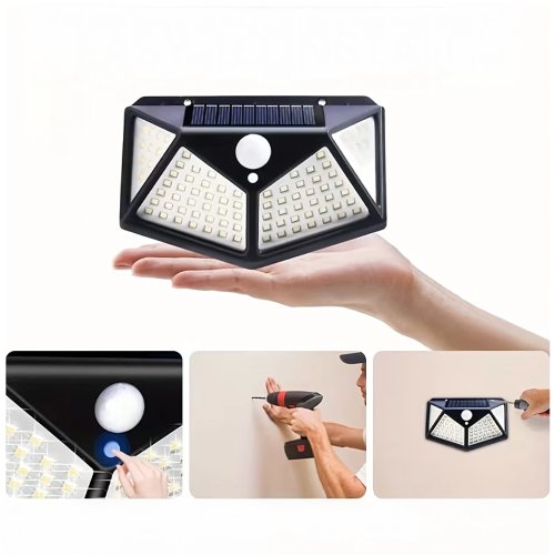 RealG RC-K-2144 Solární venkovní LED osvětlení, 100 LED, 600 lm, IP44, pohybový senzor