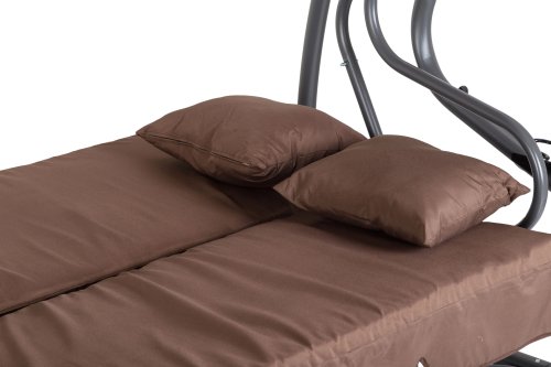 MultiGarden G2025-B Zahradní houpačka 3místná 2v1, matrace + polštář, hnědá