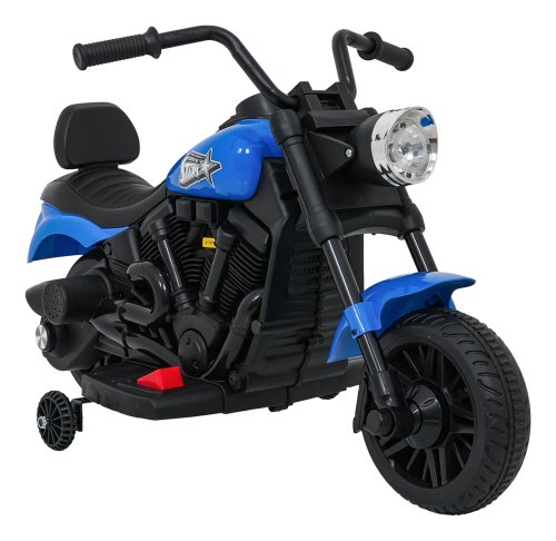 Ramiz PA.XMX-659.NIE Dětská elektrická motorka 30 W, 6V4.5Ah, LED světlo, melodie, boční kolečka, modrá