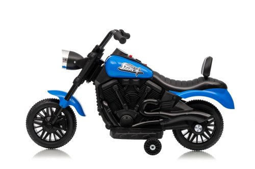 Ramiz PA.XMX-659.NIE Dětská elektrická motorka 30 W, 6V4.5Ah, LED světlo, melodie, boční kolečka, modrá