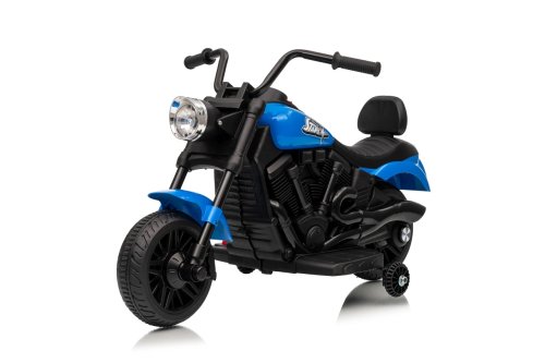 Ramiz PA.XMX-659.NIE Dětská elektrická motorka 30 W, 6V4.5Ah, LED světlo, melodie, boční kolečka, modrá