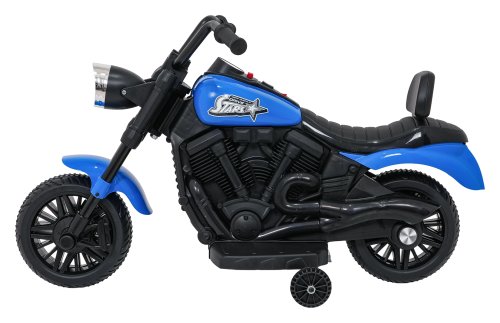 Ramiz PA.XMX-659.NIE Dětská elektrická motorka 30 W, 6V4.5Ah, LED světlo, melodie, boční kolečka, modrá