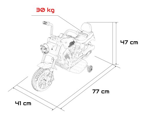 Ramiz PA.XMX-659.NIE Dětská elektrická motorka 30 W, 6V4.5Ah, LED světlo, melodie, boční kolečka, modrá