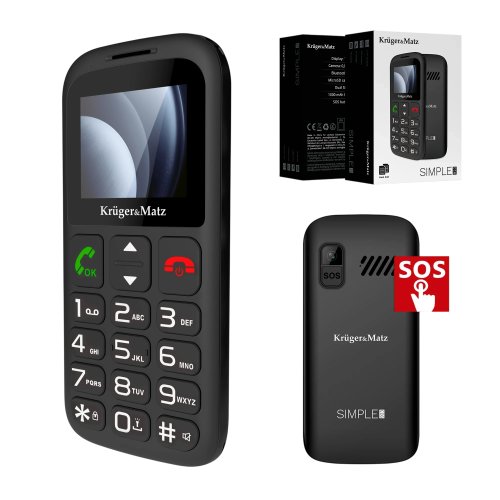 Krüger&Matz KM0923-2G Jednoduchý telefón 923 pre seniorov, Dual SIM, Bluetooth, čierny