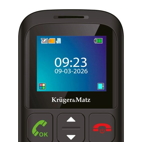 Krüger&Matz KM0923-2G Jednoduchý telefón 923 pre seniorov, Dual SIM, Bluetooth, čierny
