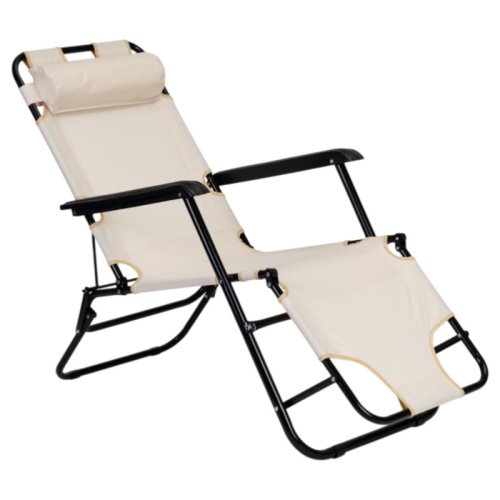 MultiGarden ZRL010 Záhradné ležadlo s opierkou hlavy, skladacie, 2 v 1, béžové