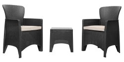Bauerkraft H-058 Záhradný nábytok – 2 kreslá s podsedákmi, stolík, čierny 
