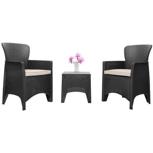 Bauerkraft H-058 Zahradní nábytek - 2 křesla s podsedáky, stolek, černý 