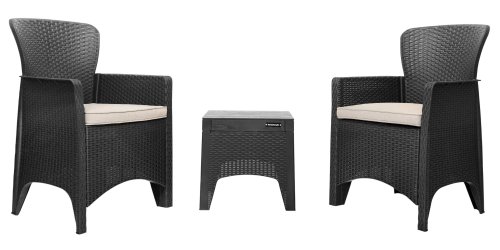 Bauerkraft H-058 Zahradní nábytek - 2 křesla s podsedáky, stolek, černý 