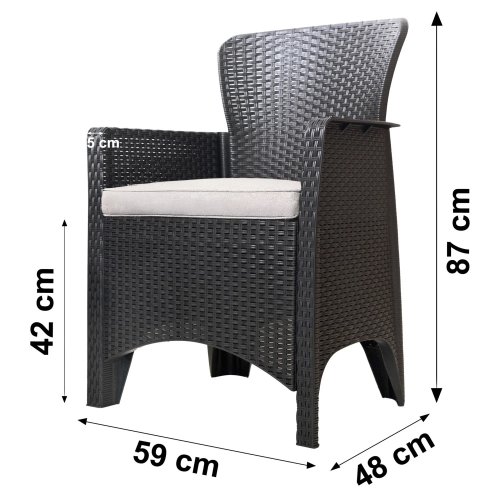 Bauerkraft H-058 Zahradní nábytek - 2 křesla s podsedáky, stolek, černý 