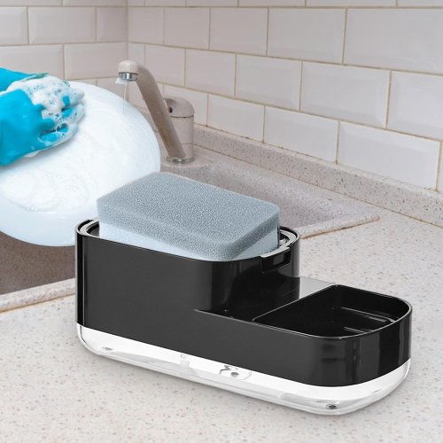 Verk 24599 Dávkovač mýdla s držákem na houbičku 400ml, černý