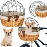 KIK KX3947 Proutěný koš na kolo s kovovou mřížkou - přepravka pro psa/kočku