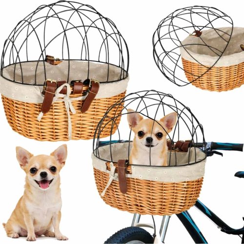 KIK KX3947 Proutěný koš na kolo s kovovou mřížkou - přepravka pro psa/kočku