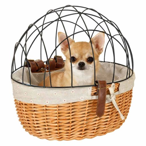 KIK KX3947 Proutěný koš na kolo s kovovou mřížkou - přepravka pro psa/kočku