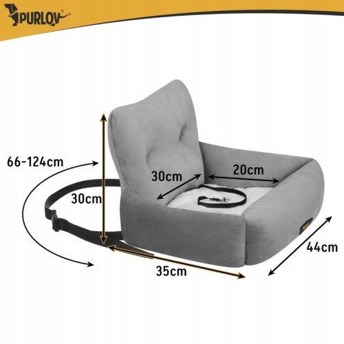 Purlov 27675 Autosedadlo pre psov, veľkosť S, 44 x 35 x 30 cm, šedá
