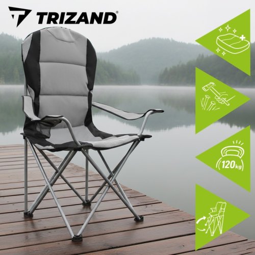 Trizand 27519 Čalúnené rybárske kreslo, nosnosť 120 kg, sivé