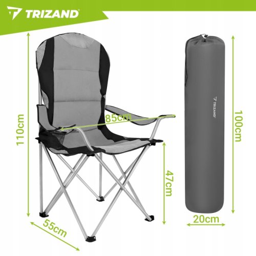 Trizand 27519 Čalúnené rybárske kreslo, nosnosť 120 kg, sivé