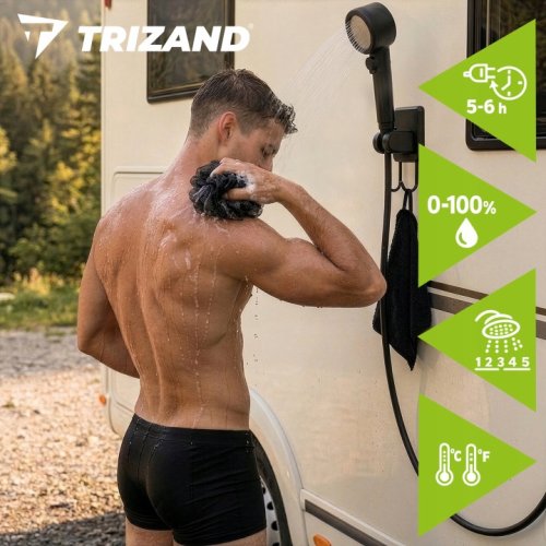 Trizand 27551 Sprcha přenosná s čerpadlem 8000 mAh, LED displejem, IPX8, USB 
