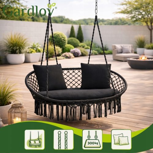 Gardlov 27377 Dvojité závesné hojdacie kreslo, nosnosť 300 kg, čierne