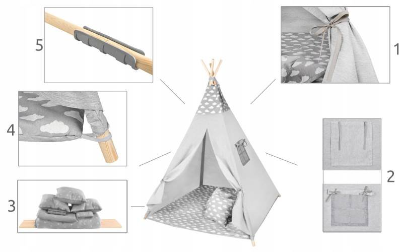 ISO 8702 Dětský stan Teepee šedý mráček