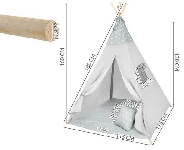 ISO 8703 Dětský stan Teepee šedé hvězdičky
