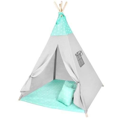 ISO 8704 Detský stan Teepee zelené hviezdičky