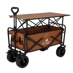 LUARO KX2812 Skládací plážový přepravní vozík 2 v 1 se stolkem/stříškou, hnědý