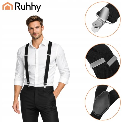 Ruhhy 27645 Pánske elastické traky, šírka 3,5 cm, dĺžka 75 - 115 cm, čierne